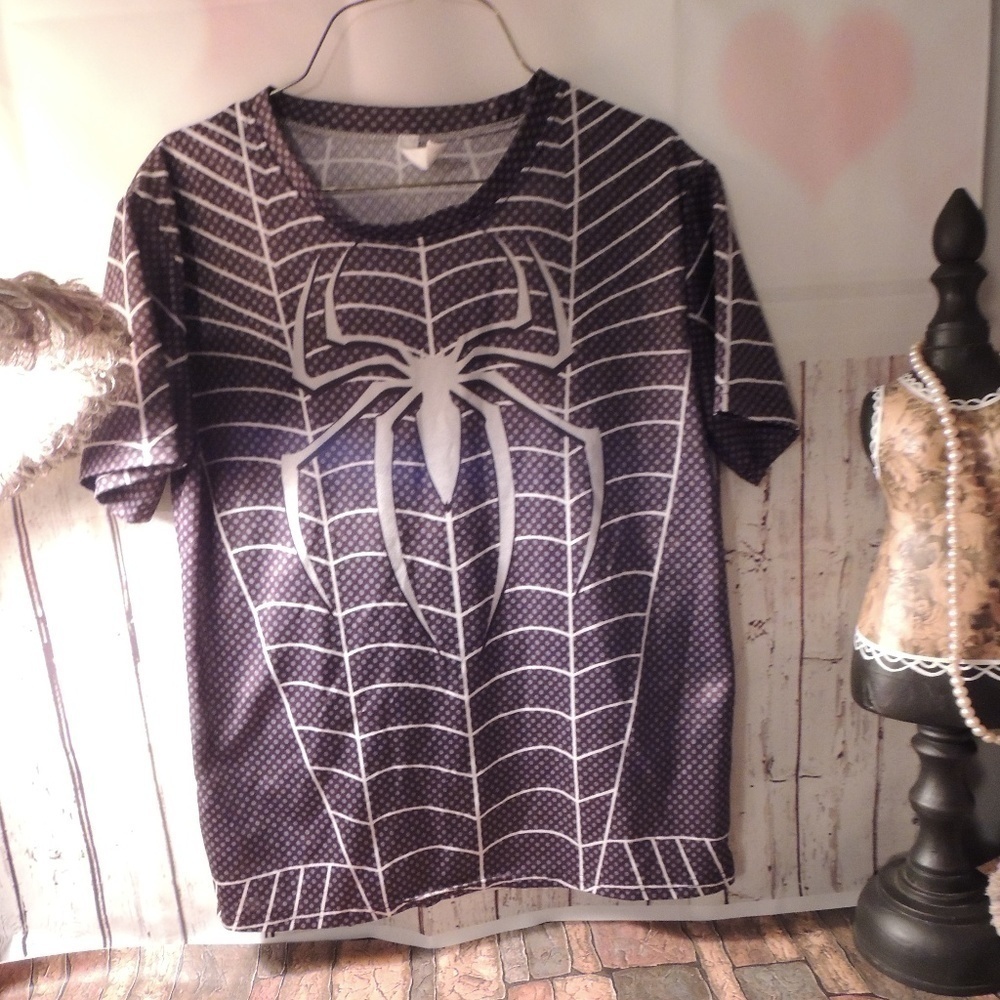 Hua Lan Mens sm Spider-Man Black and White Graphic